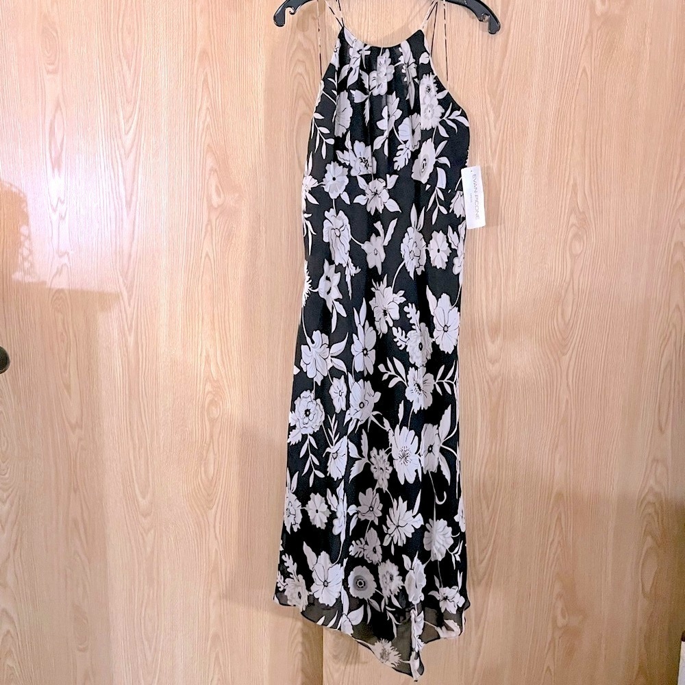 NWT Dark Brown/ Cream Floral Evan Picone Spaghetti Strap Slip Maxi Lined Dress